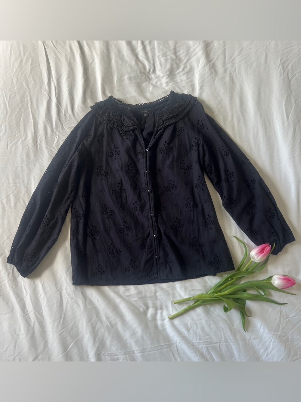 J.Crew Eyelet Scalloped Collar Blouse